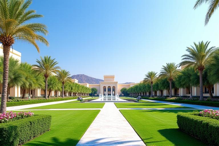 The beautifully landscaped gardens surrounding Qasr Al Watan.
